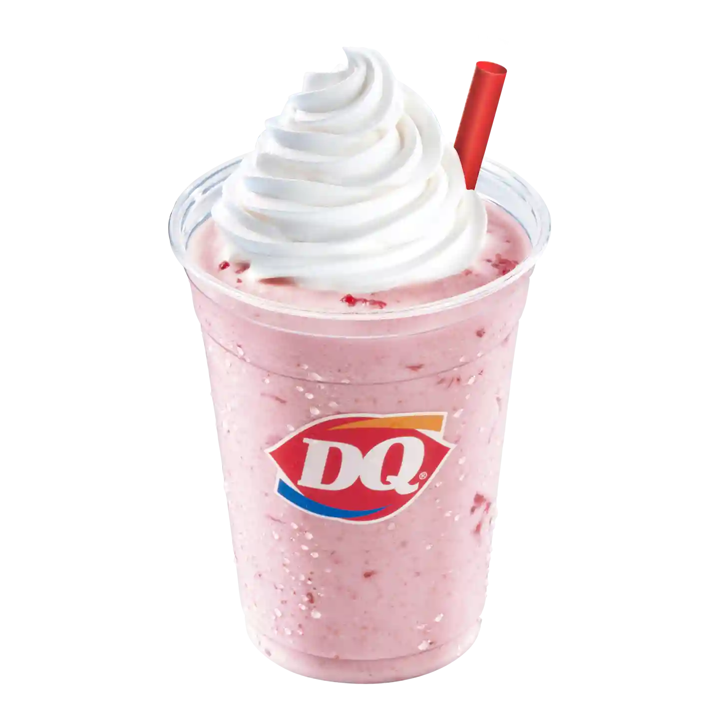 Malteada Fresa con crema batida en un vaso del la marca DQ.